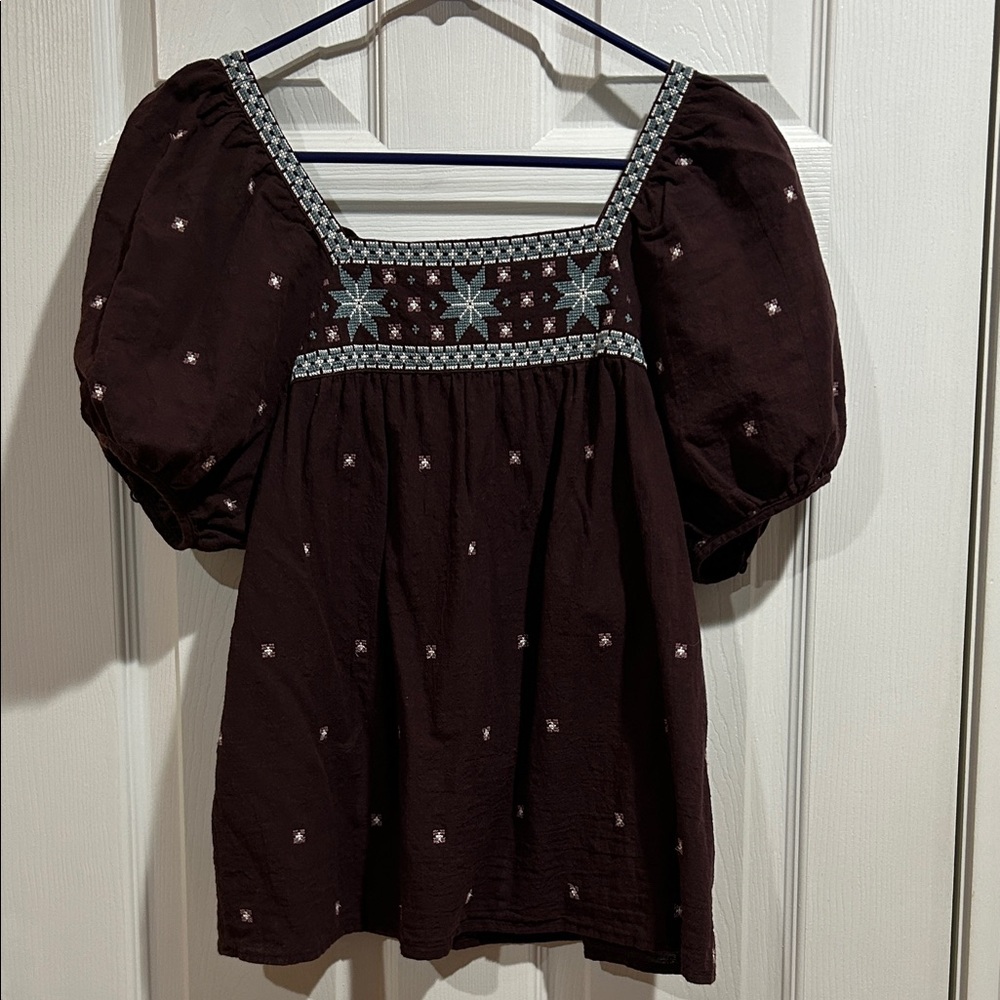Madewell Embroidered Puff Sleeve Top